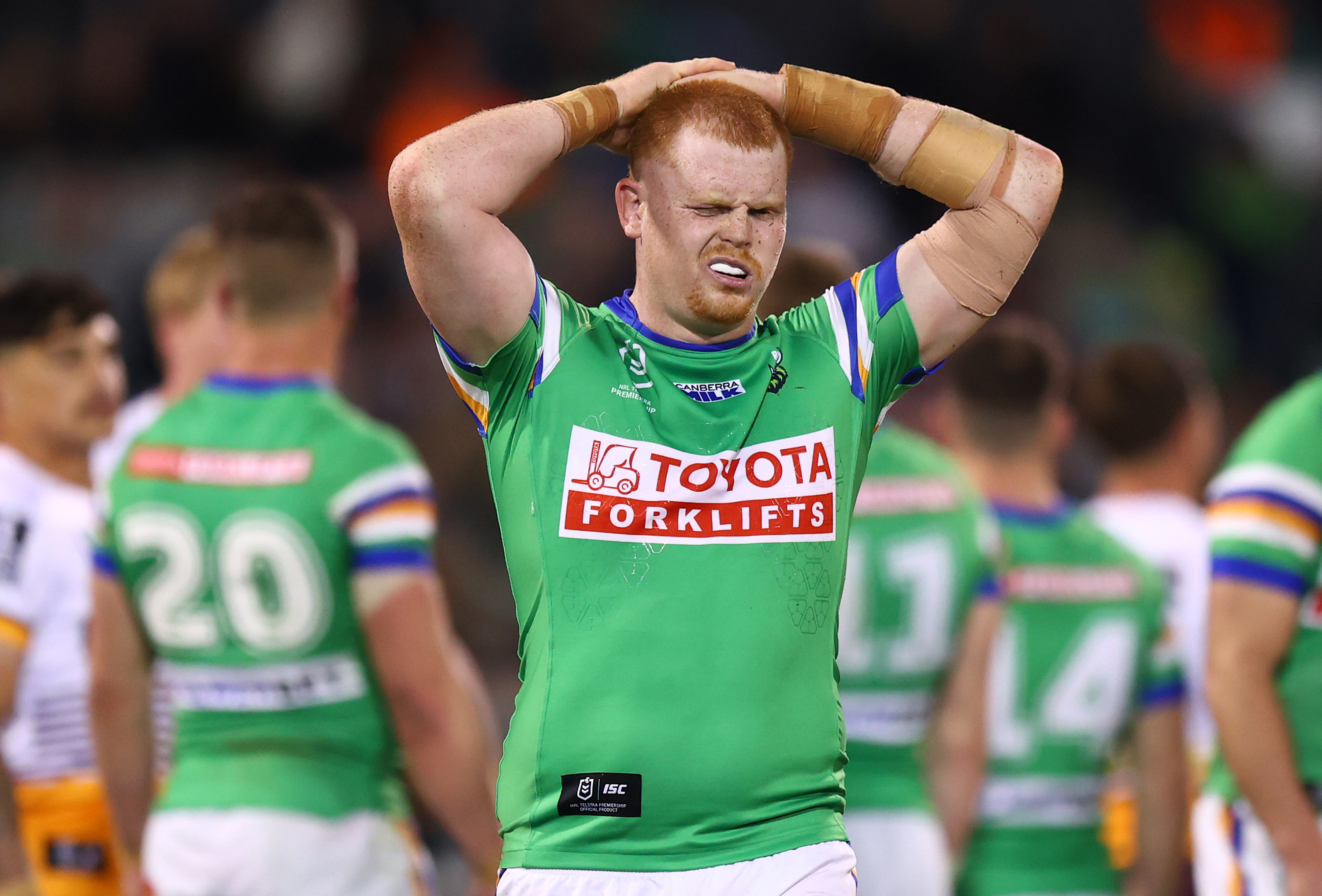 Corey Horsburgh of the Raiders during the round 26 NRL match between Canberra Raiders and Brisbane Broncos at GIO Stadium on August 26, 2023 in Canberra, Australia. (Photo by Mark Nolan/Getty Images)