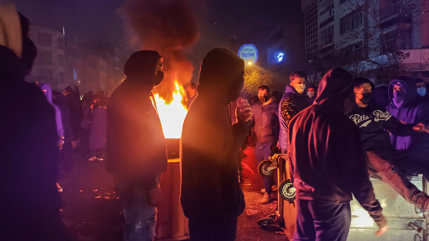 Protesters rally on January 8, 2026 in Tehran, Iran. Demonstrations have been ongoing since December, triggered by soaring inflation and the collapse of the rial, and have expanded into broader demands for political change.