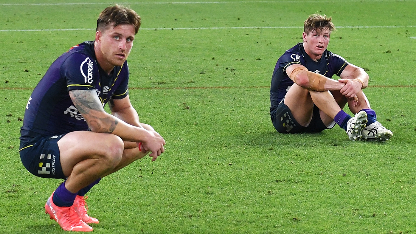 Cameron Munster and Harry Grant after Melbourne's season ended against Penrith.