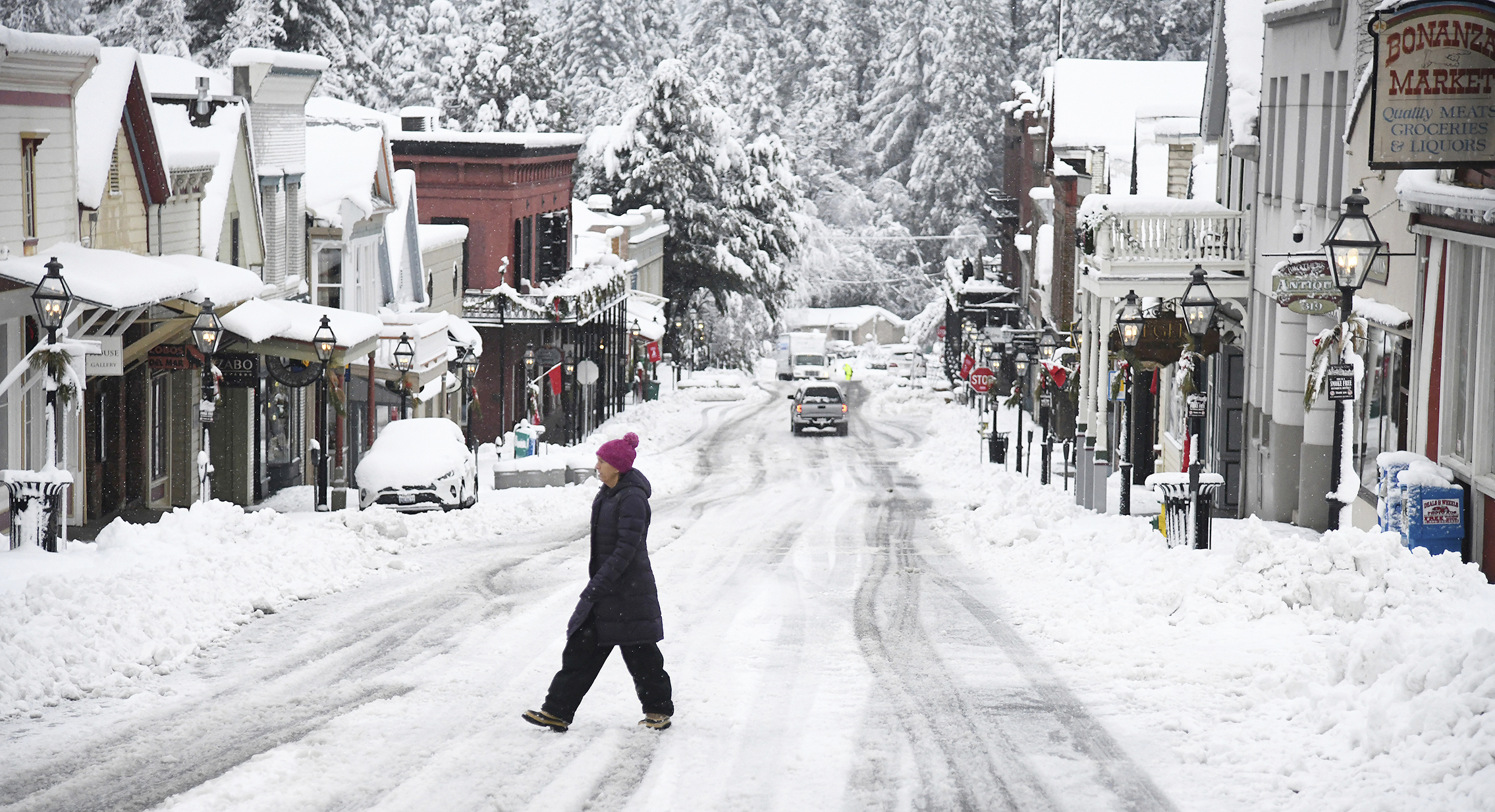 While snowfall was picturesque in places such as along Broad Street in Nevada City, it was dangerous for many others who were without electricity or stuck in the snow. 