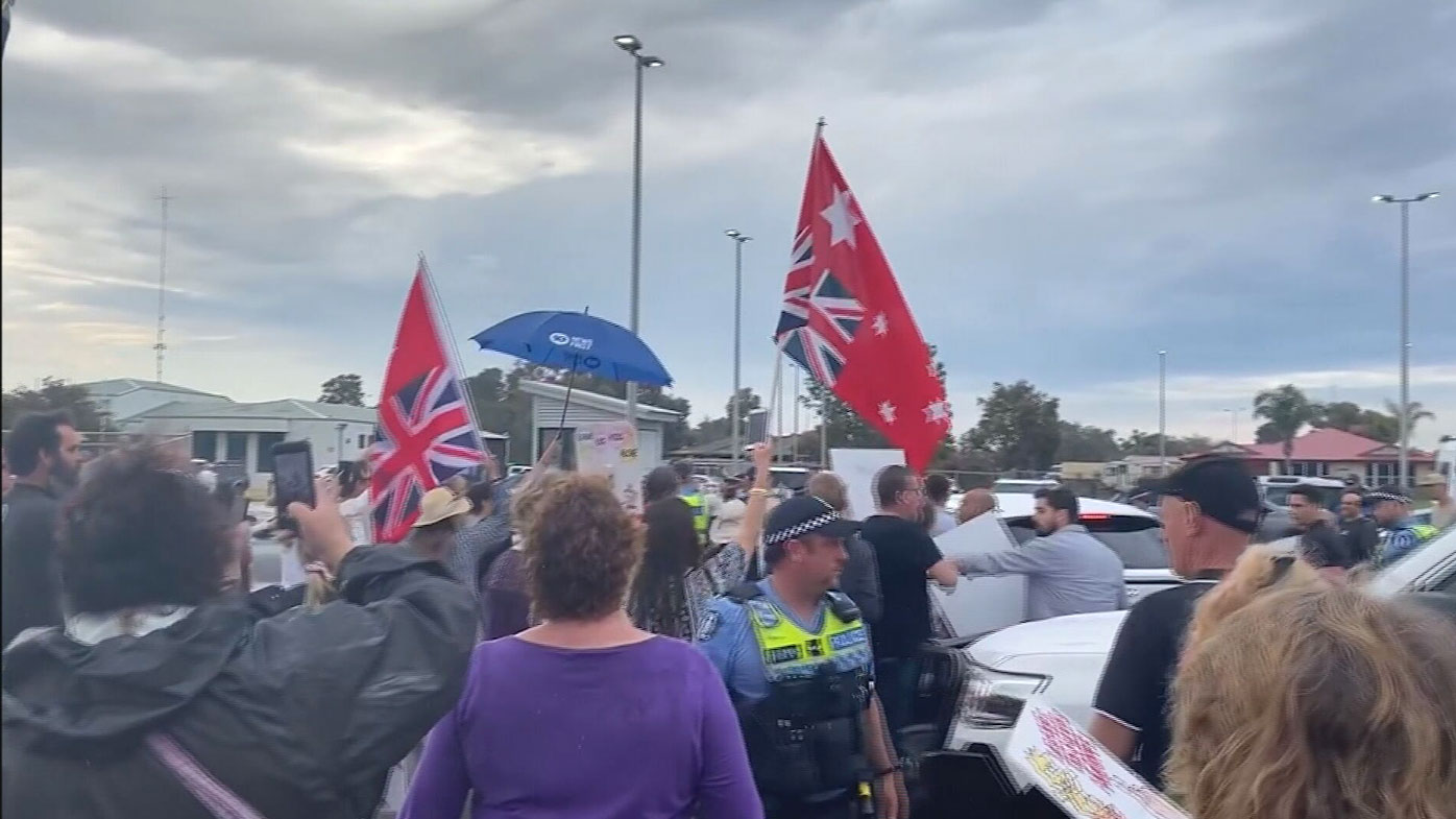 The premier was mobbed by protesters outside a town hall meeting in Eaton, south of Perth.