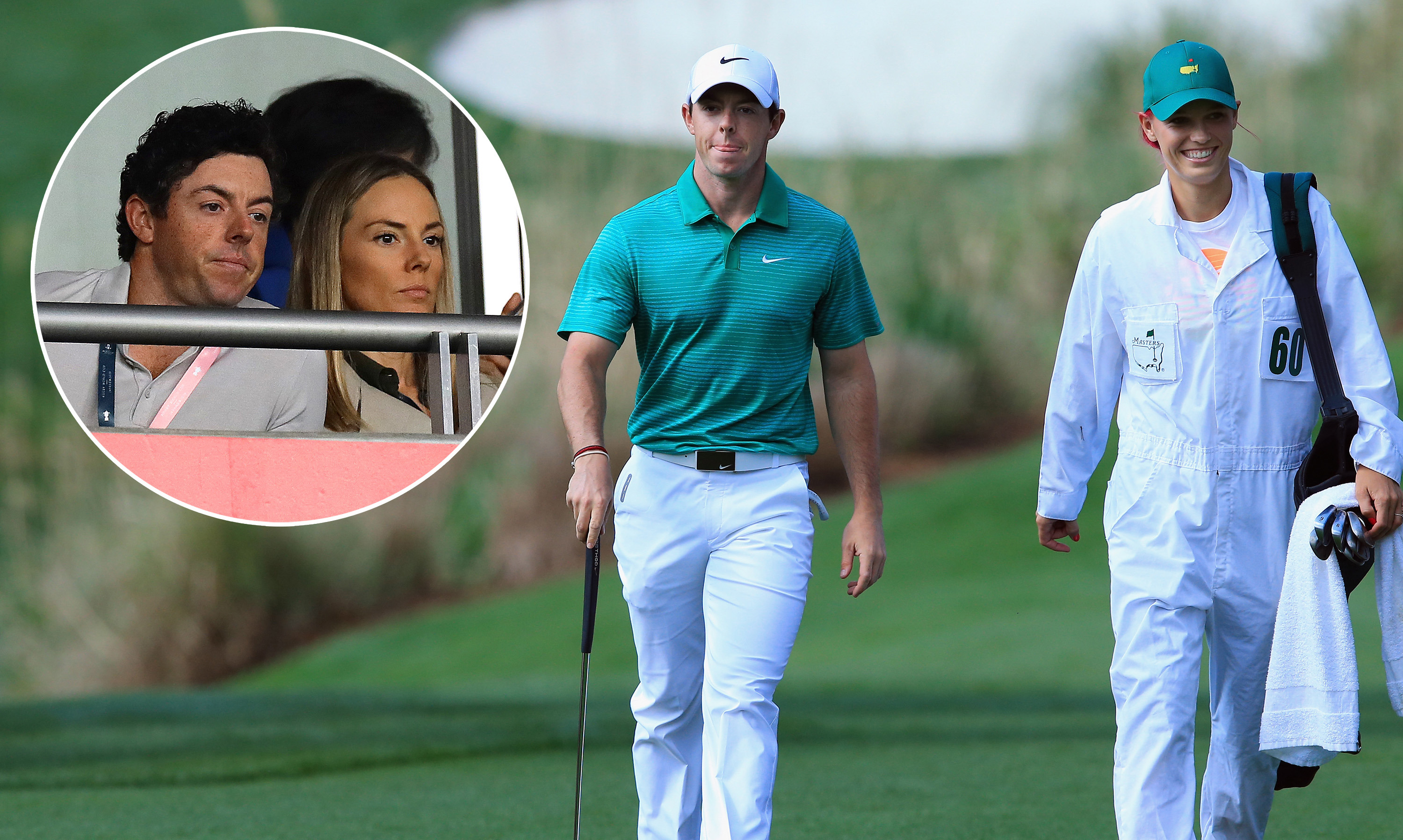 Rory McIlroy with Erica Stoll (inset), and McIlroy with former partner Caroline Wozniacki.