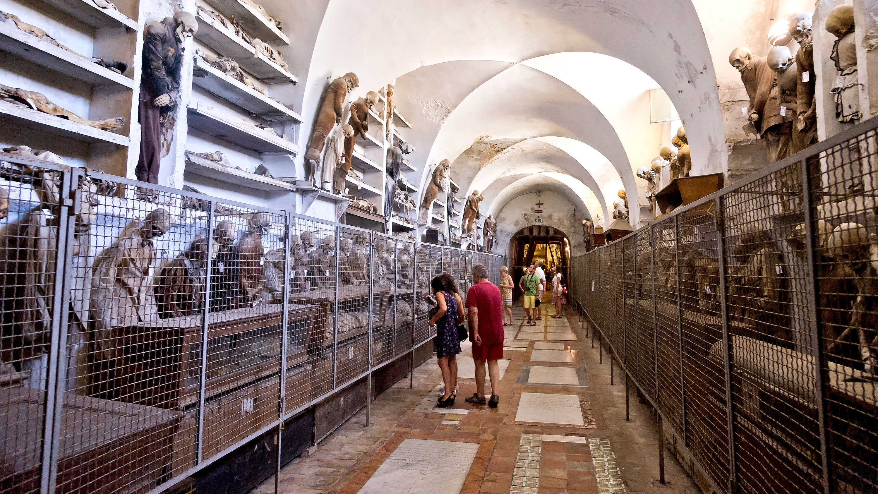 PALERMO, ITALY AUGUST 15: The Catacombs of the Capuchins of Palermo it preserves 8,000 bodies mummified of Capuchins to nobles, bourgeois and representatives of the clergy 1500 until the end of the nineteenth century, to Cuba neighborhood on August 15, 2016 in Palermo, Italy. (Photo by Stefano Montesi/Corbis via Getty).