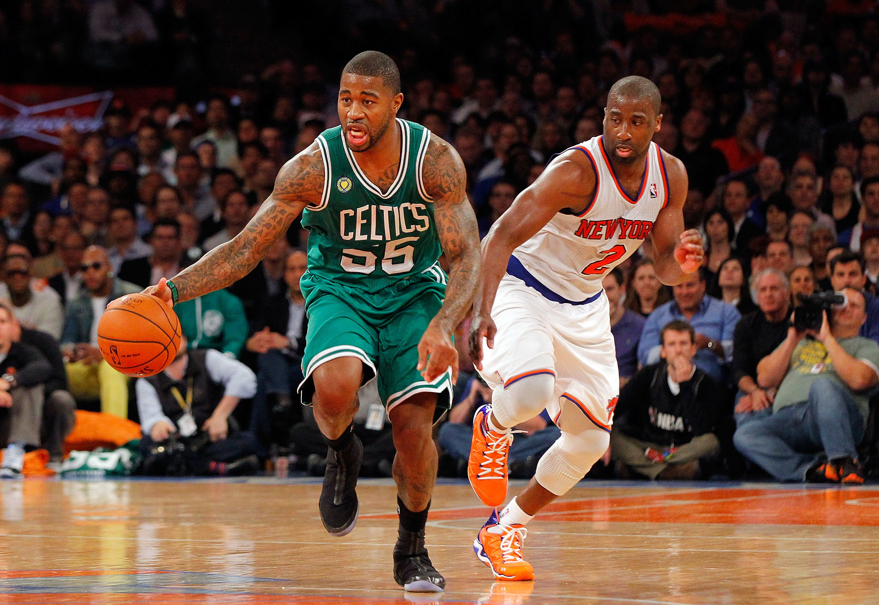 Terrence Williams (left) for the Celtics in 2013.