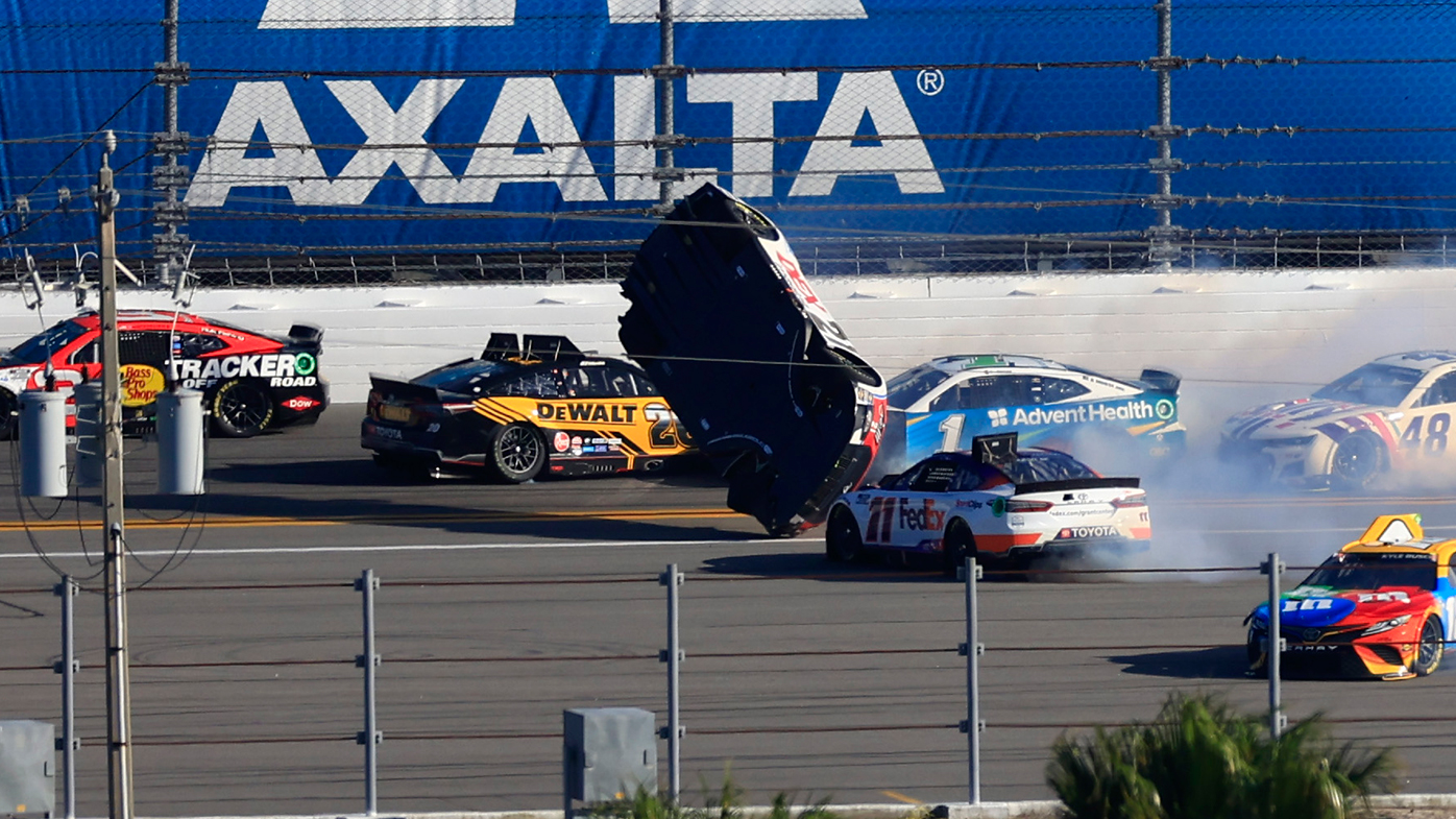 Harrison Burton gets airborne during the Daytona 500.