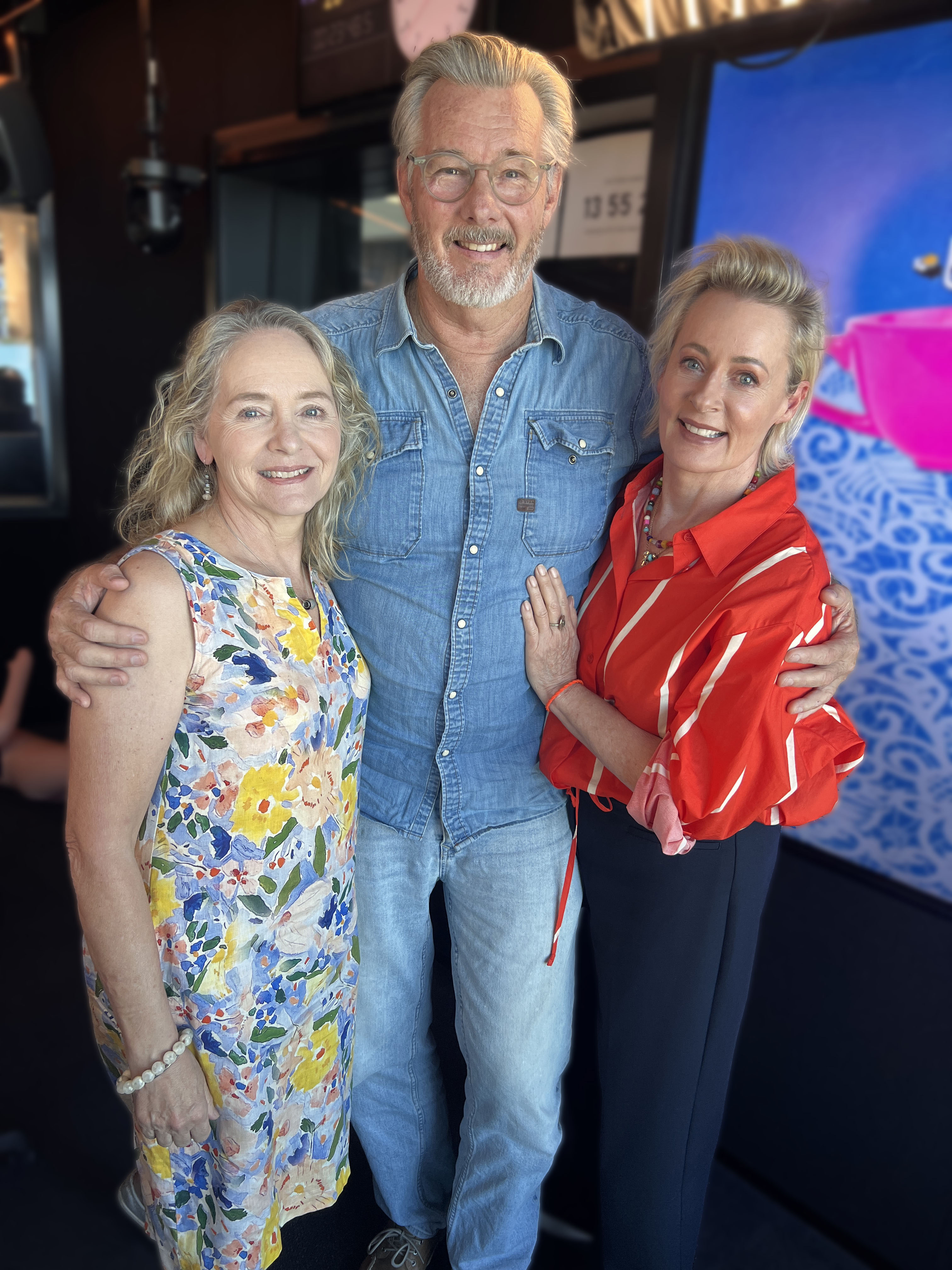 Barry Du Boise with Anita McGregor and Amanda Keller for their podcast Double A Chattery. 