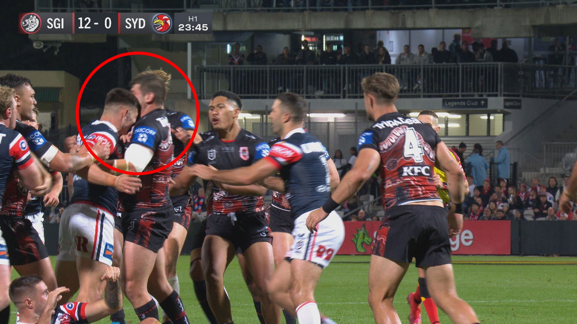 Victor Radley is placed on report for a head butt.