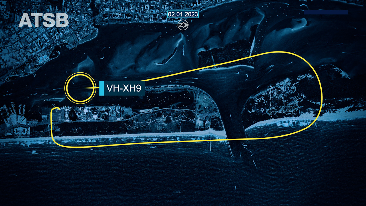 The flight paths of the two helicopters involved in the Gold Coast Sea World chopper crash.