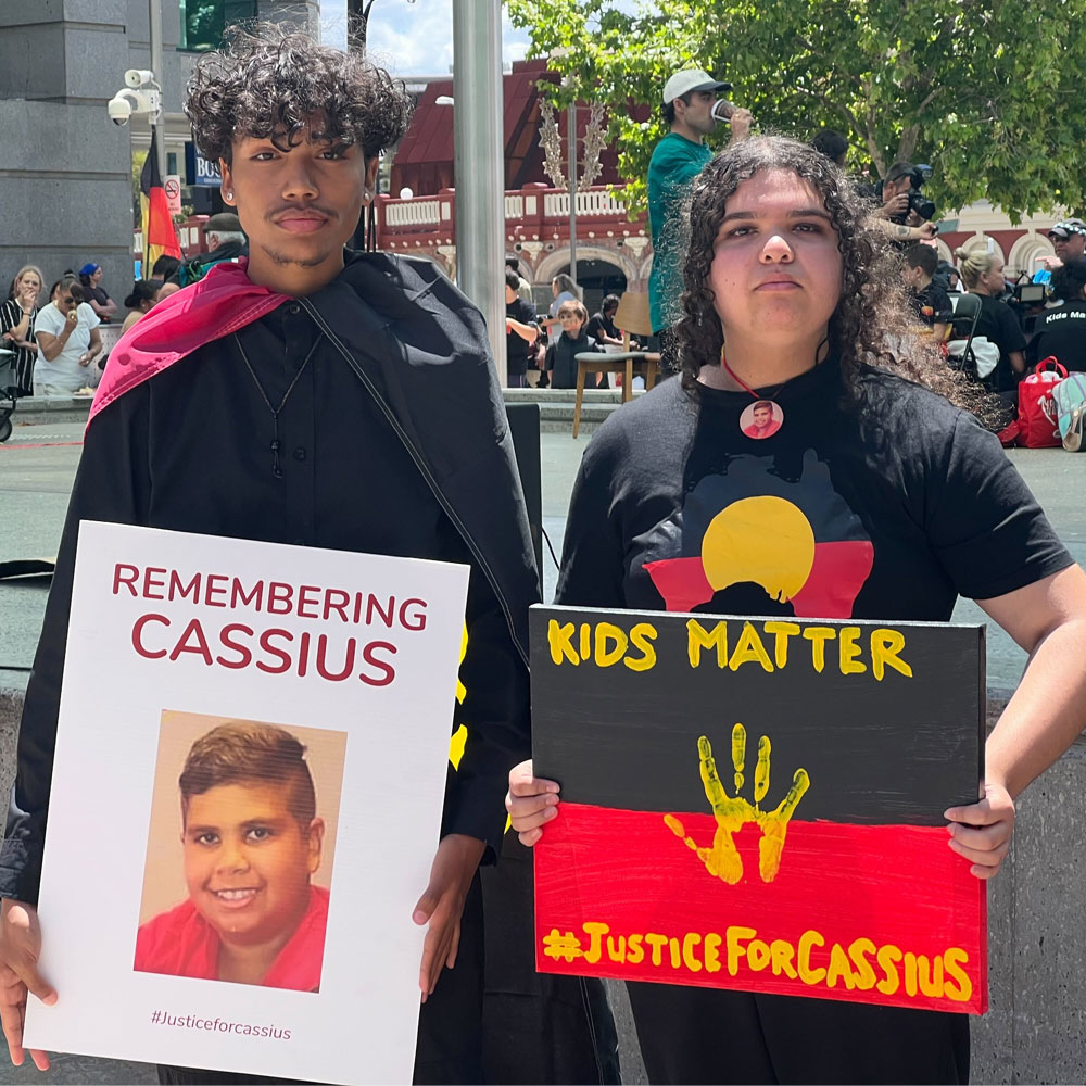 Saraia Radcliffe, 15, and Malakai Eades, 16, were at the Perth rally for Cassius Turvey on Wednesday to pay their respects. Saraia was a friend of Cassius, and born on the same day in the same hospital. She said he was like a brother to her, and she was mourning his loss.