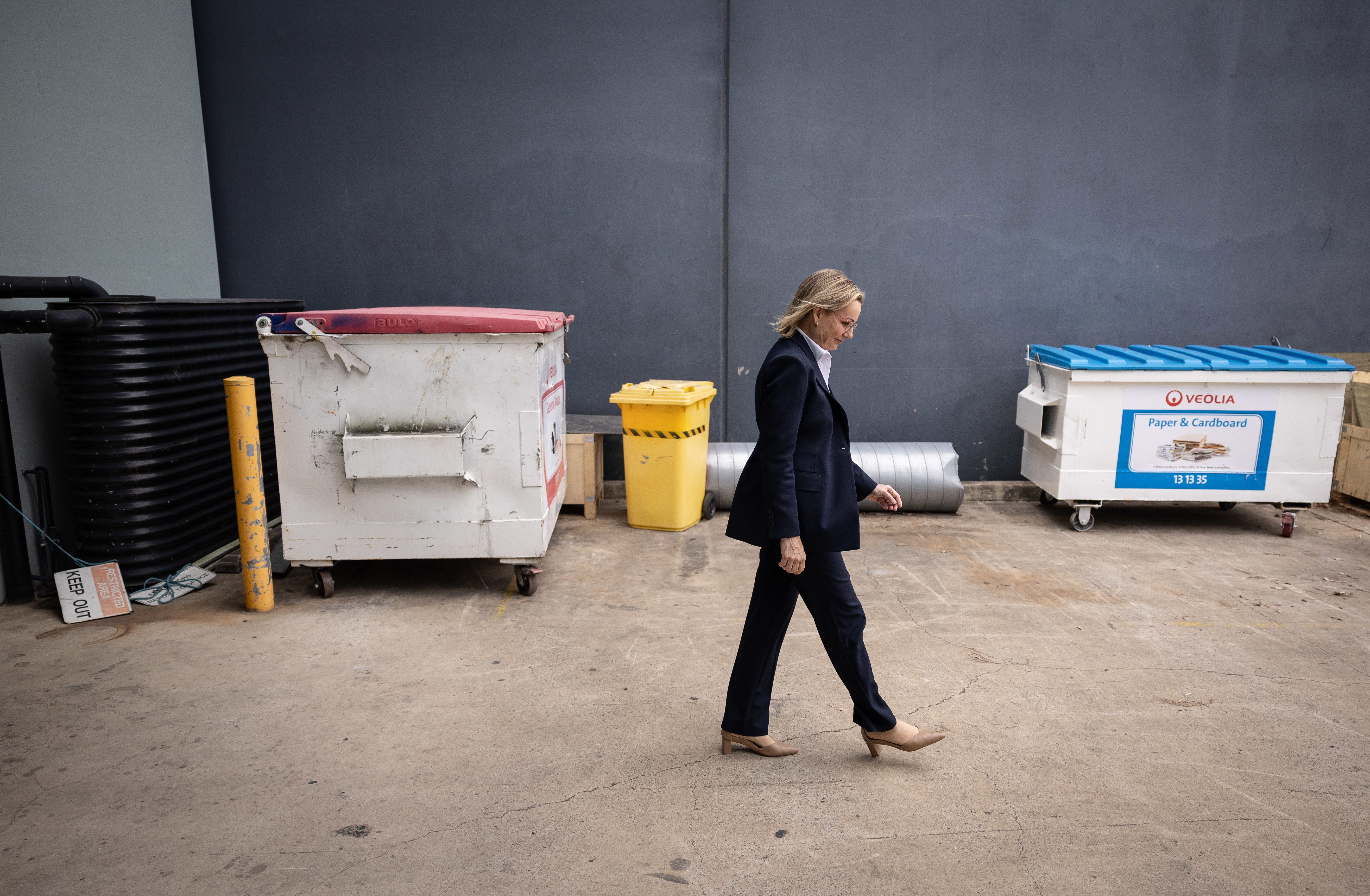 The Leader of the Opposition Sussan Ley departs the Marley Flow Control facility in Emu Plains after touring with energy and emissions reduction spokesman Dan Tehan.
