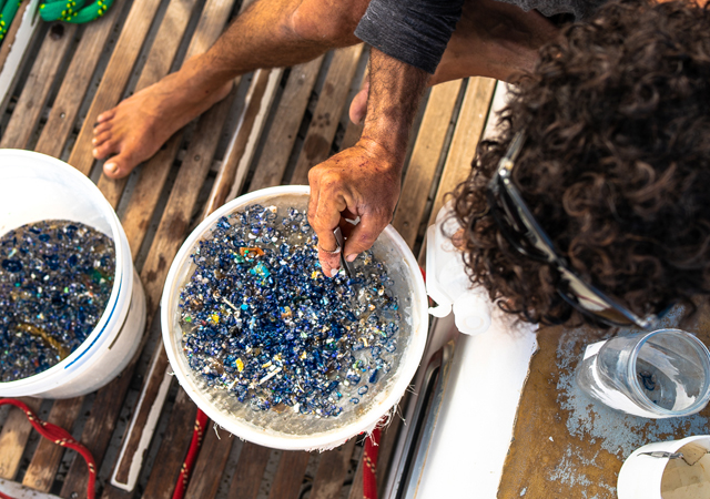 Researchers on board icebreaker's Vortex vessel  collected samples from the Great Pacific Garbage Patch so scientists can learn more about the levels of pollution in the Pacific.