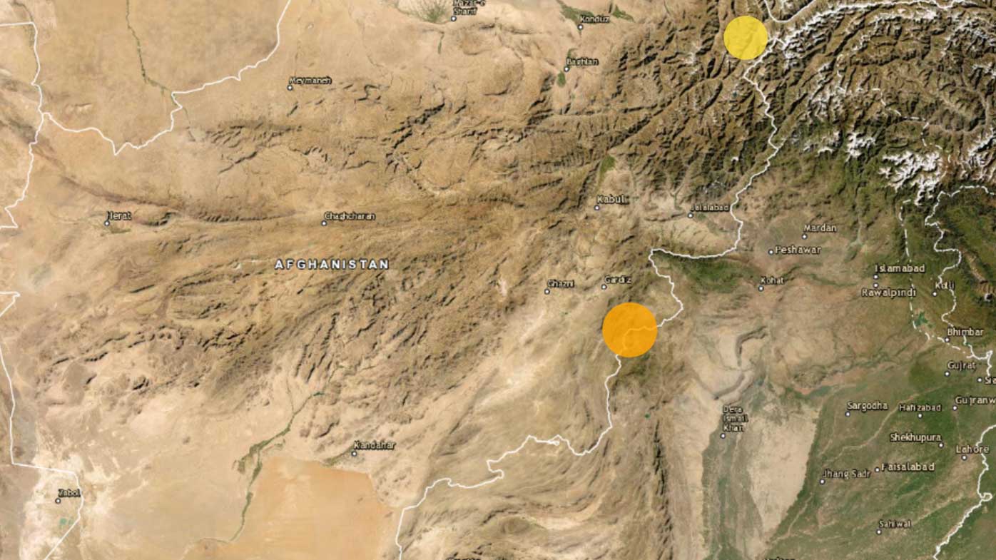 The orange dot represents where the earthquake struck in Afghanistan.