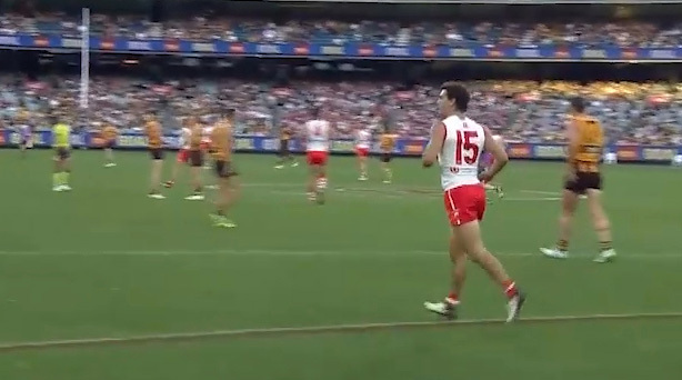 Sam Wicks looked friendless after kicking a goal for the Swans.