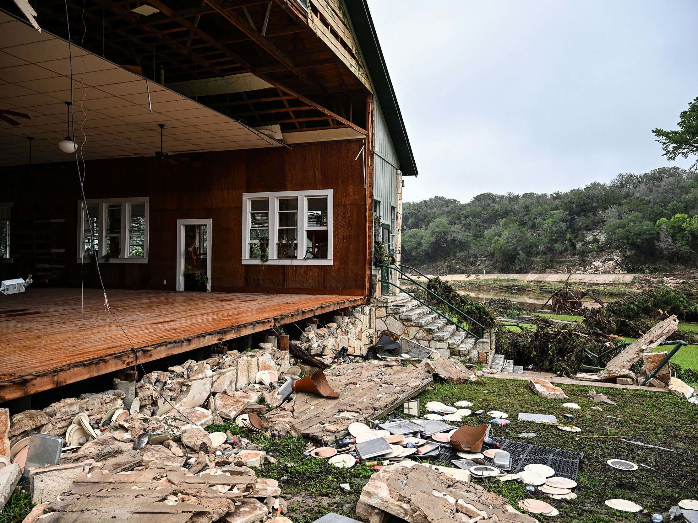 A damaged building at Camp Mystic, Texas 