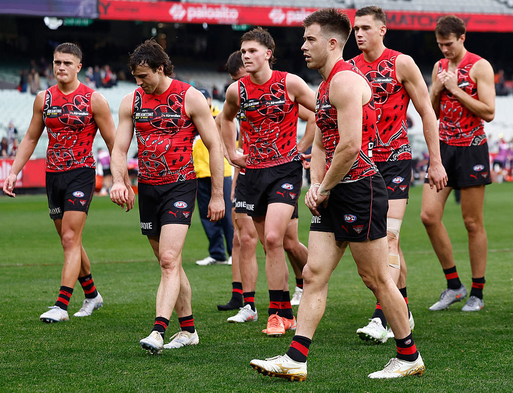 Zach Merrett looks dejected after a loss.