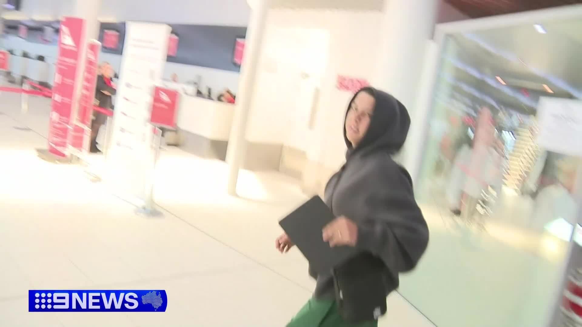 Sam Kerr arriving into Perth Airport after Coral Kerr accident