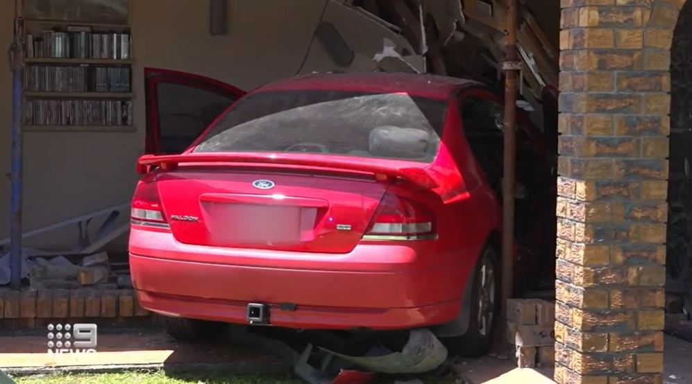 A Gold Coast family is counting their lucky stars after narrowly avoiding being hit by a car that came crashing into their lounge room.