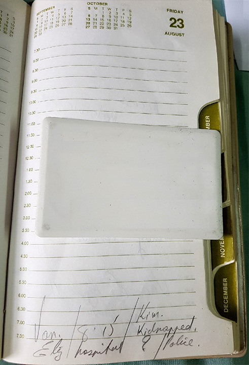 Luke Athens' notes in Kim's diary on the day she disappeared. 