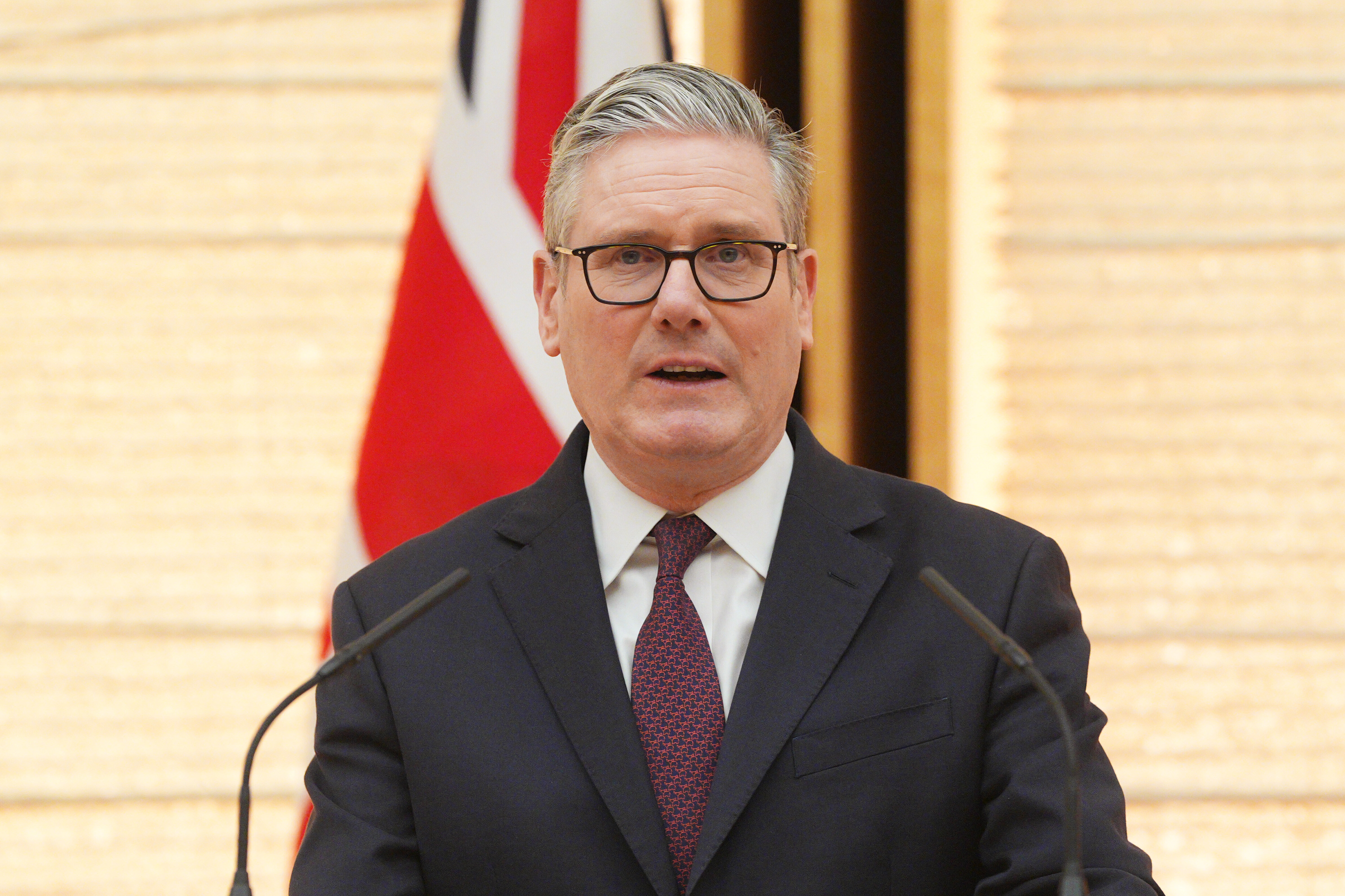 British Prime Minister Keir Starmer takes part in a joint press conference with Prime Minister of Japan Sanae Takaichi after their bilateral meeting at the Prime Minister's Office, Saturday, Jan.31, 2026 in Tokyo, Japan. (Carl Court//Pool Photo via AP)