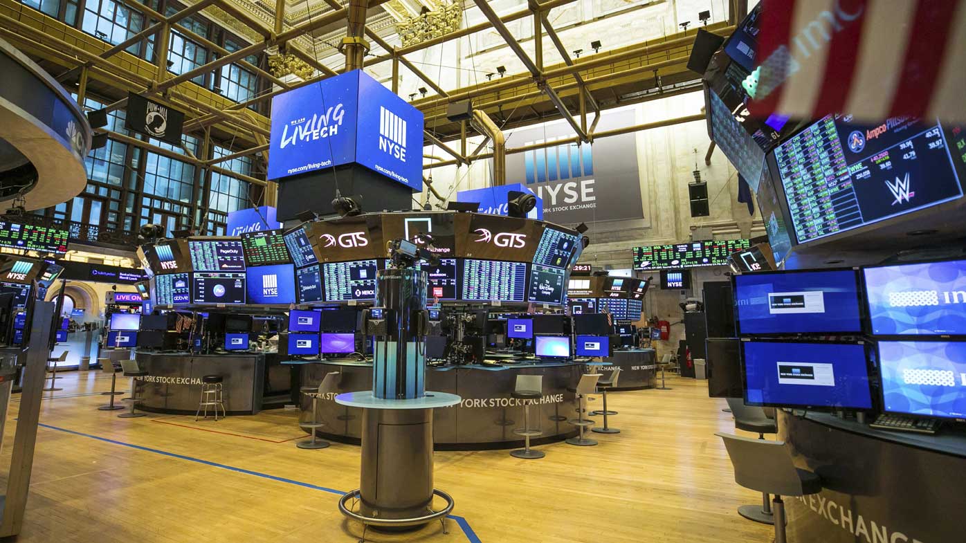 The unoccupied NYSE trading floor, closed temporarily for the first time in 228 years as a result of coronavirus concerns.