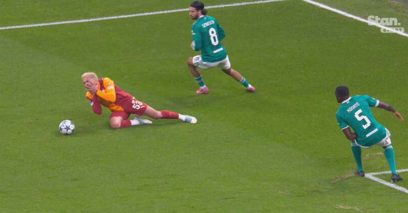 Baris Alper Yilmaz goes down.