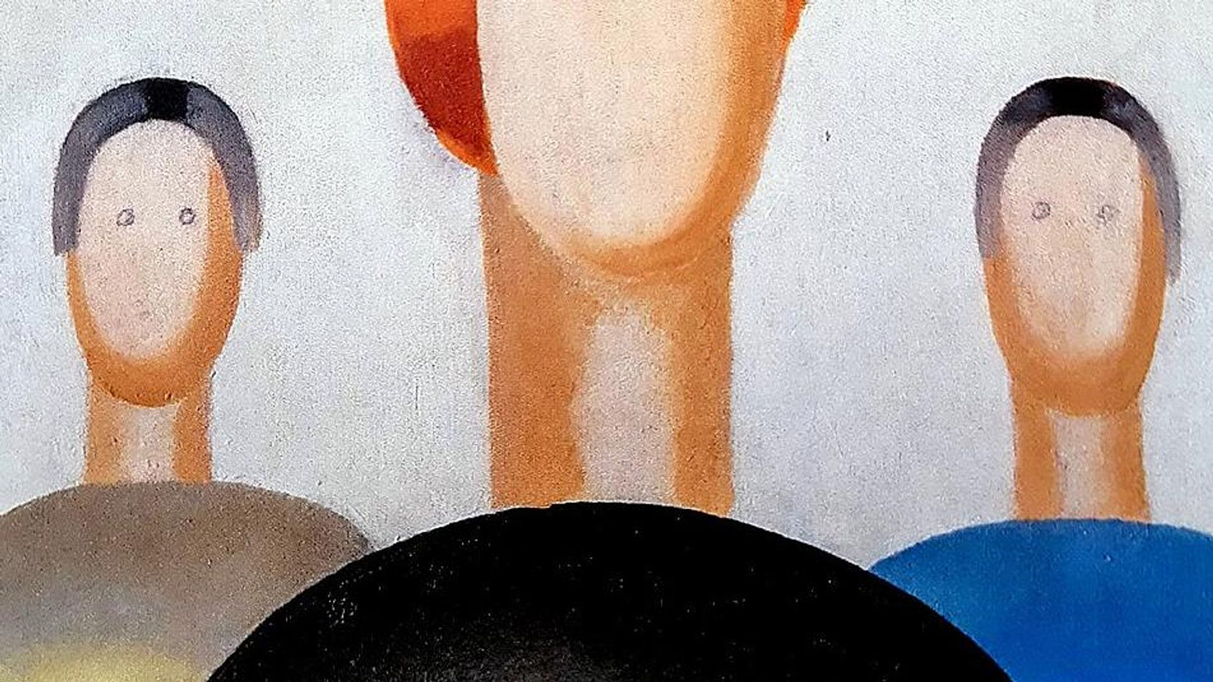 A fragment of the painting shows the eyes drawn on the Three Figures by Anna Leporskaya. (The Art Newspaper Russia via AP)