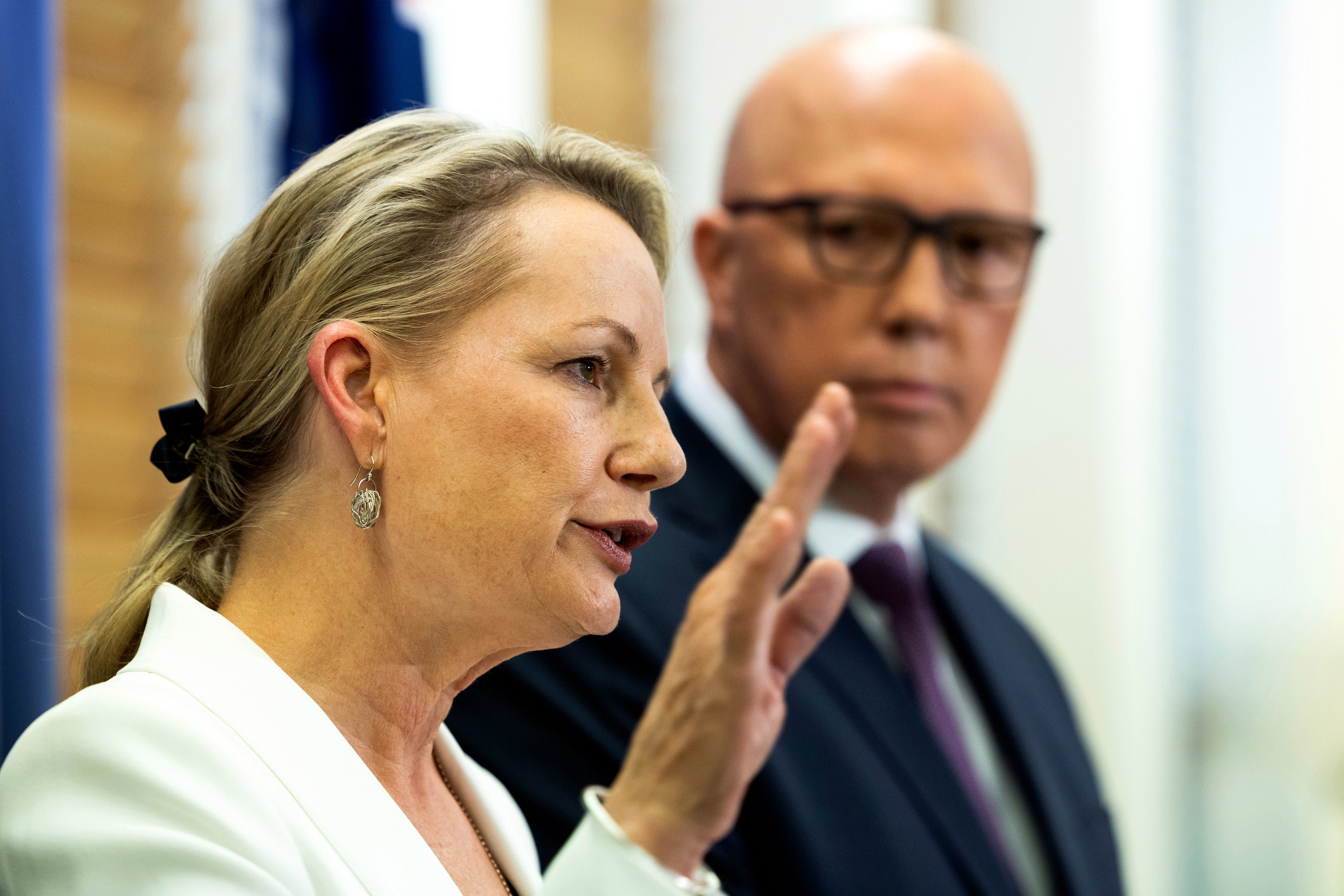 Deputy Liberal Leader Susan Ley and Opposition Leader Peter Dutton at a press conference