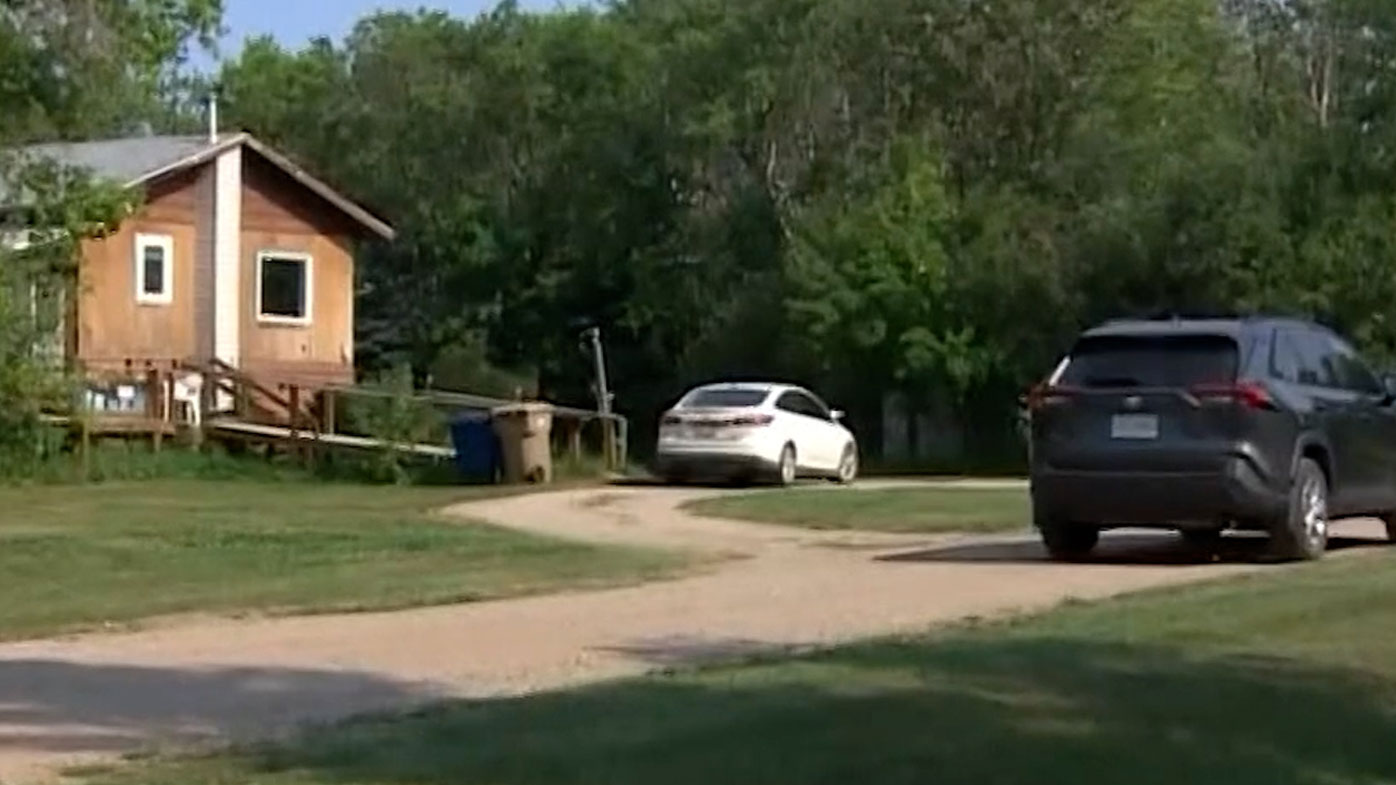 A crime scene from stabbing attacks in Saskatchewan in western Canada.