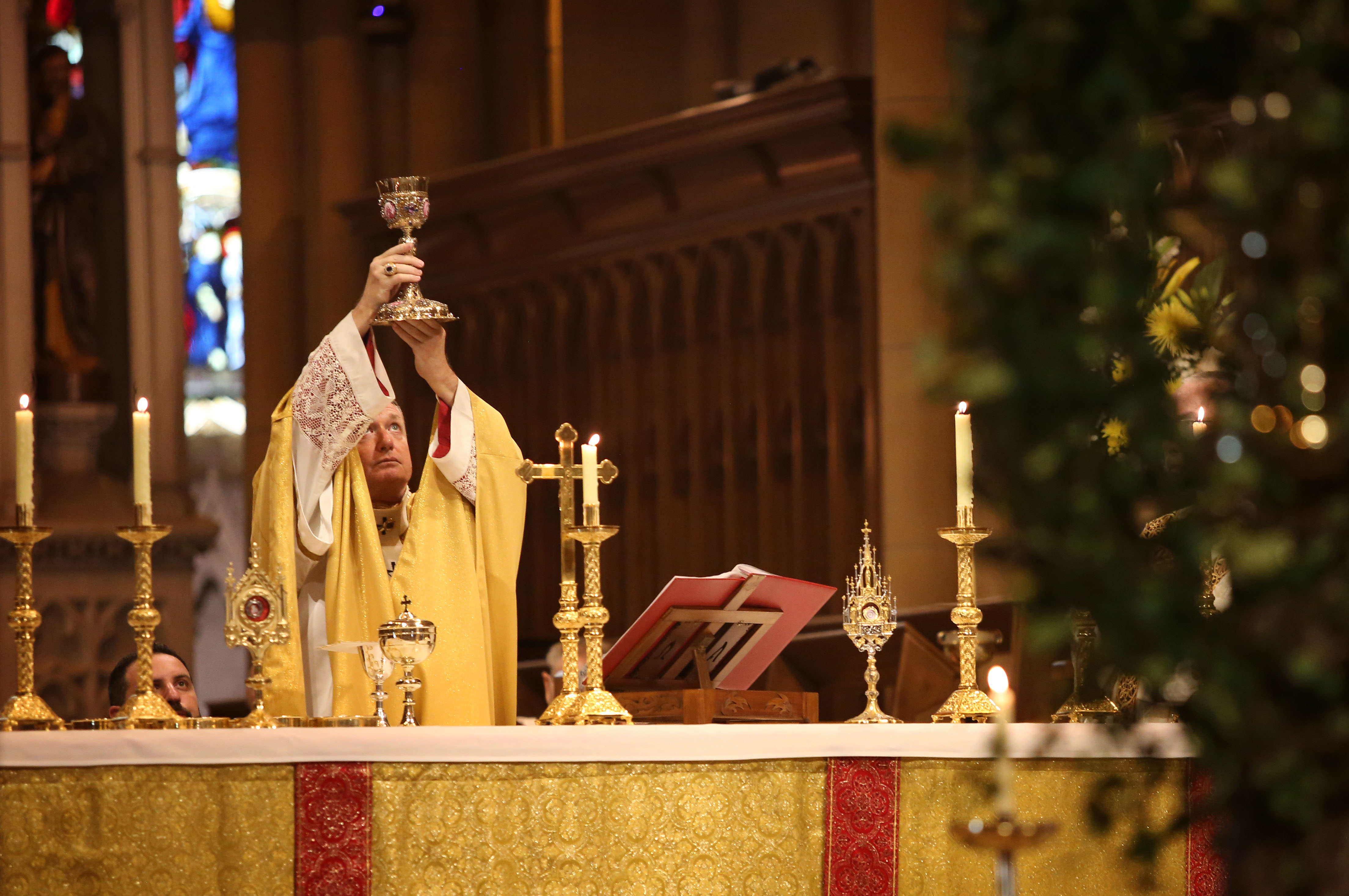 Sydney Catholic Arcbishop Anthony Fisher addresses the congregation during Easter Sunday Solemn Mass at St Mary's Cathedral, Sydney. April 4, 2021: Photograph by James Alcock/NINE Media.
