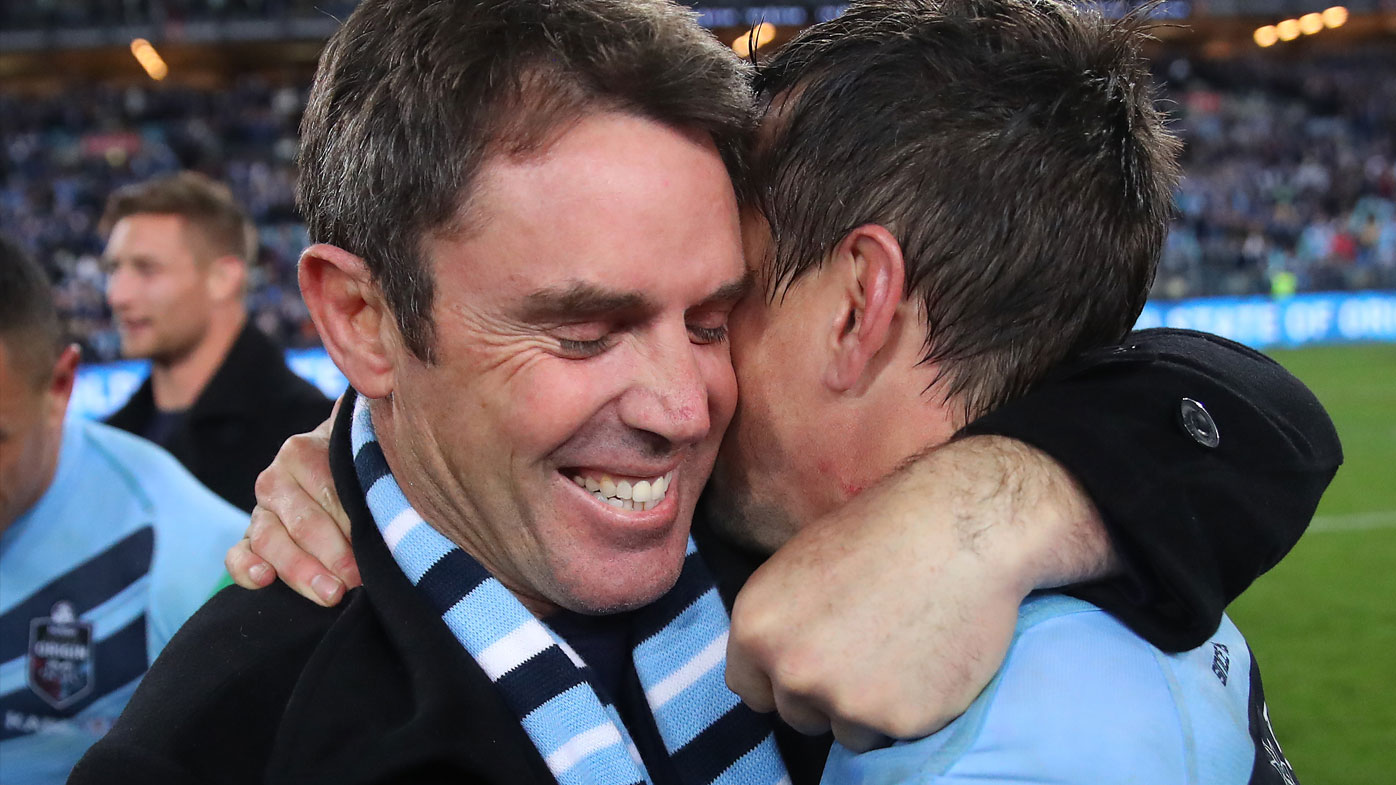 NSW Blues coach Brad Fittler celebrates consecutive Origin titles