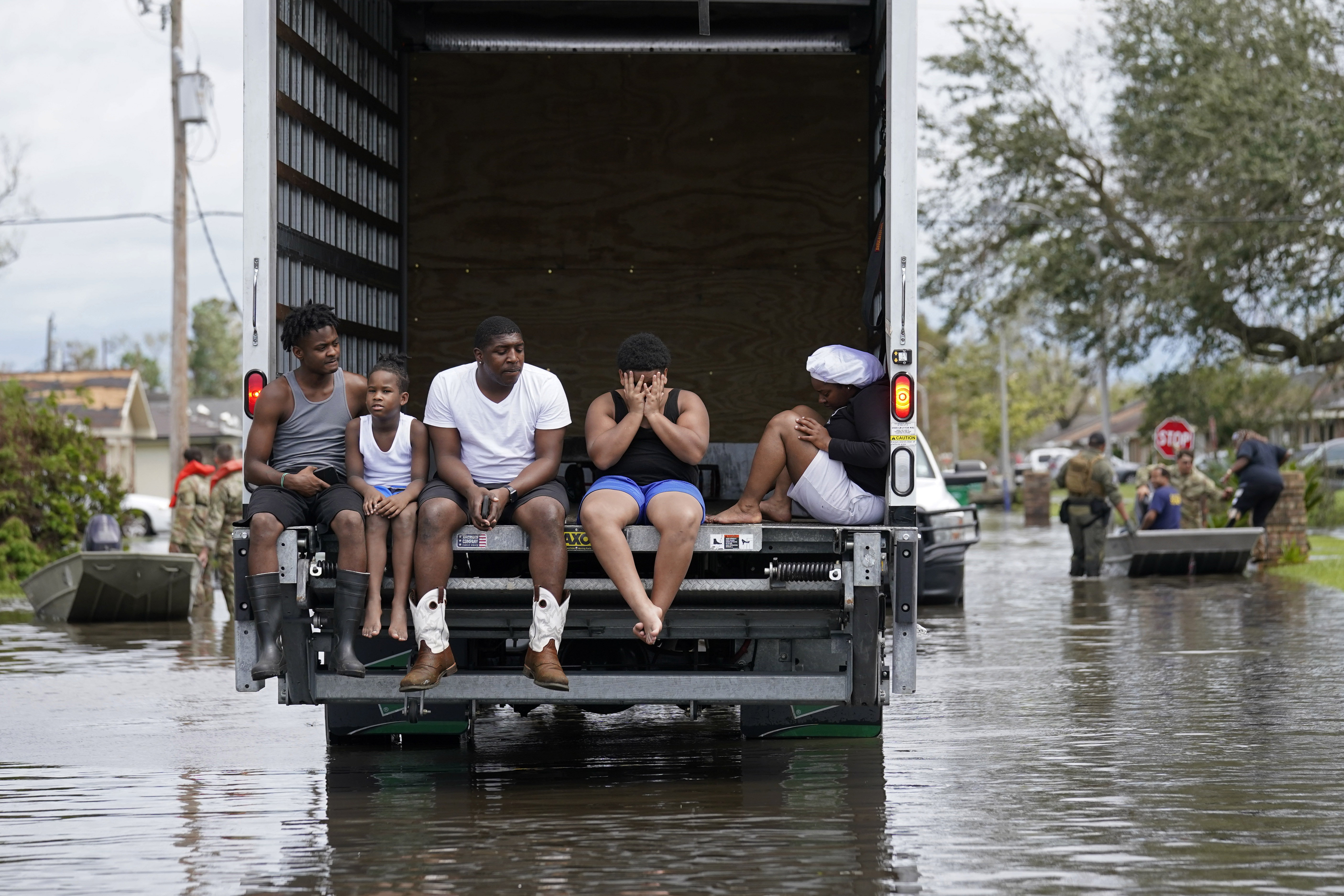 People are evacuated from floodwaters in the aftermath of Hurricane Ida in LaPlace, Louisiana.