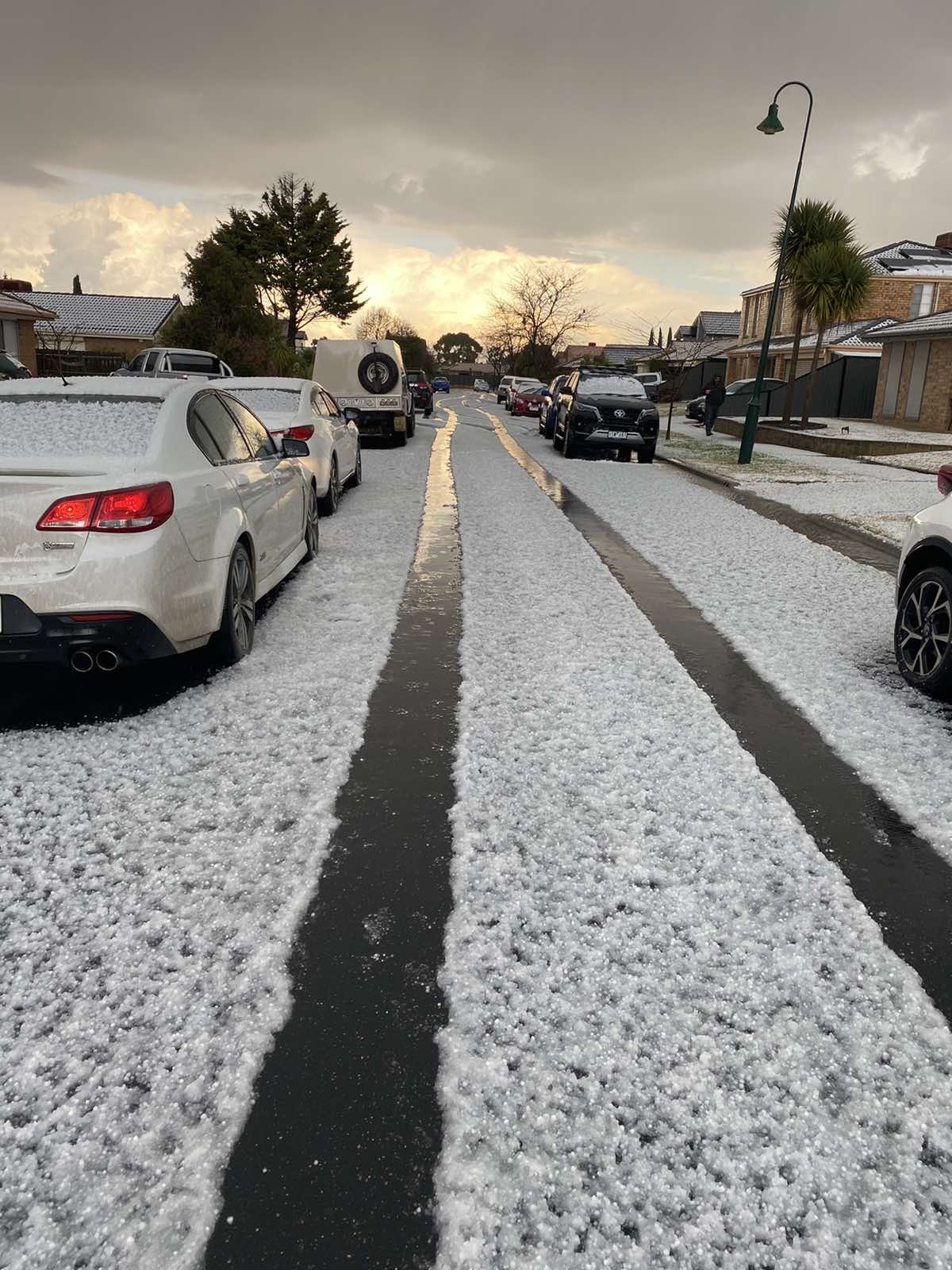 Thick hail covered the roads in the suburb of Craigieburn.