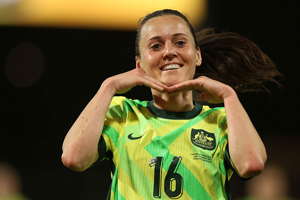 Hayley Raso celebrates a goal.