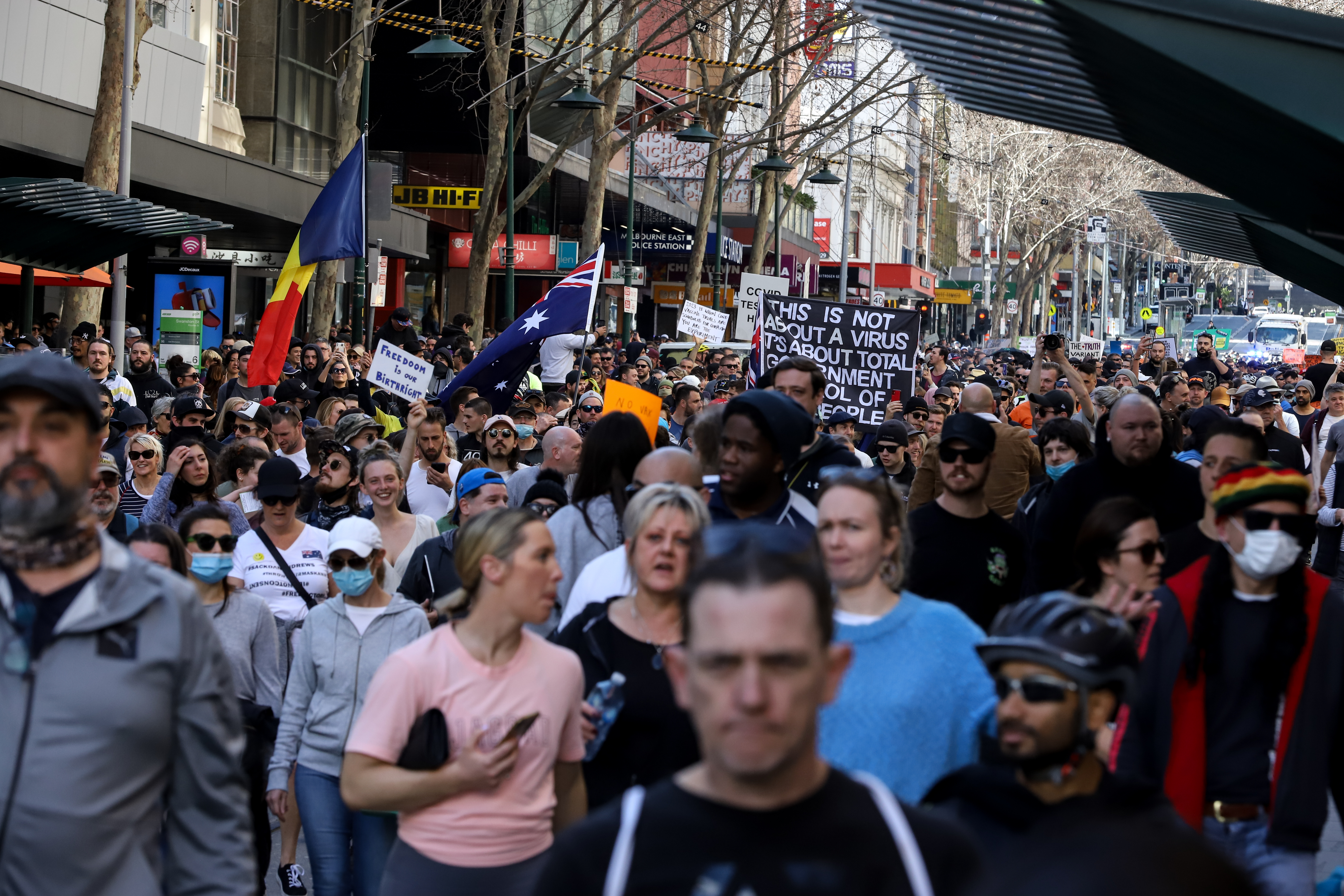 Melbourne anti-lockdown protests, Saturday August 21, 2021.