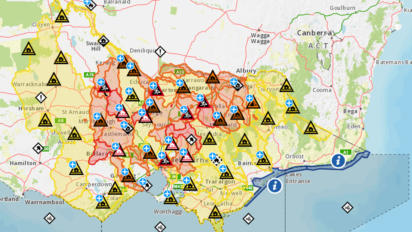 As of 4pm Friday October, 14 there were 96 flood warnings across Victoria. 