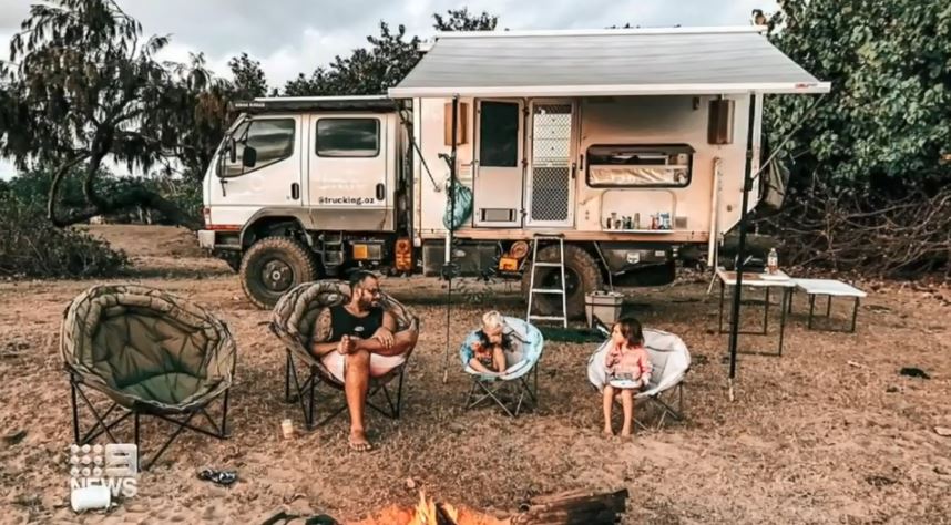 Ori Zavros, wife Lindsey and children Zane and Zoe are stranded in the Simpson Desert