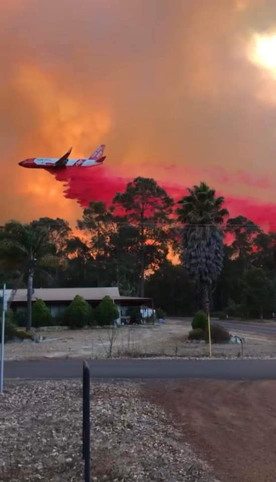 A large air tanker fights a bushfire in Bridgetown. The fire is now contained and controlled.