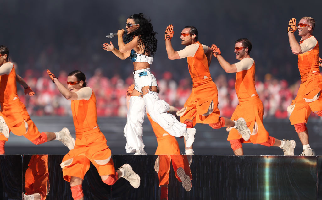MELBOURNE, AUSTRALIA - SEPTEMBER 28: Katy Perry performs during the AFL Grand Final match between Sydney Swans and Brisbane Lions at Melbourne Cricket Ground, on September 28, 2024, in Melbourne, Australia. (Photo by Robert Cianflone/AFL Photos via Getty Images)