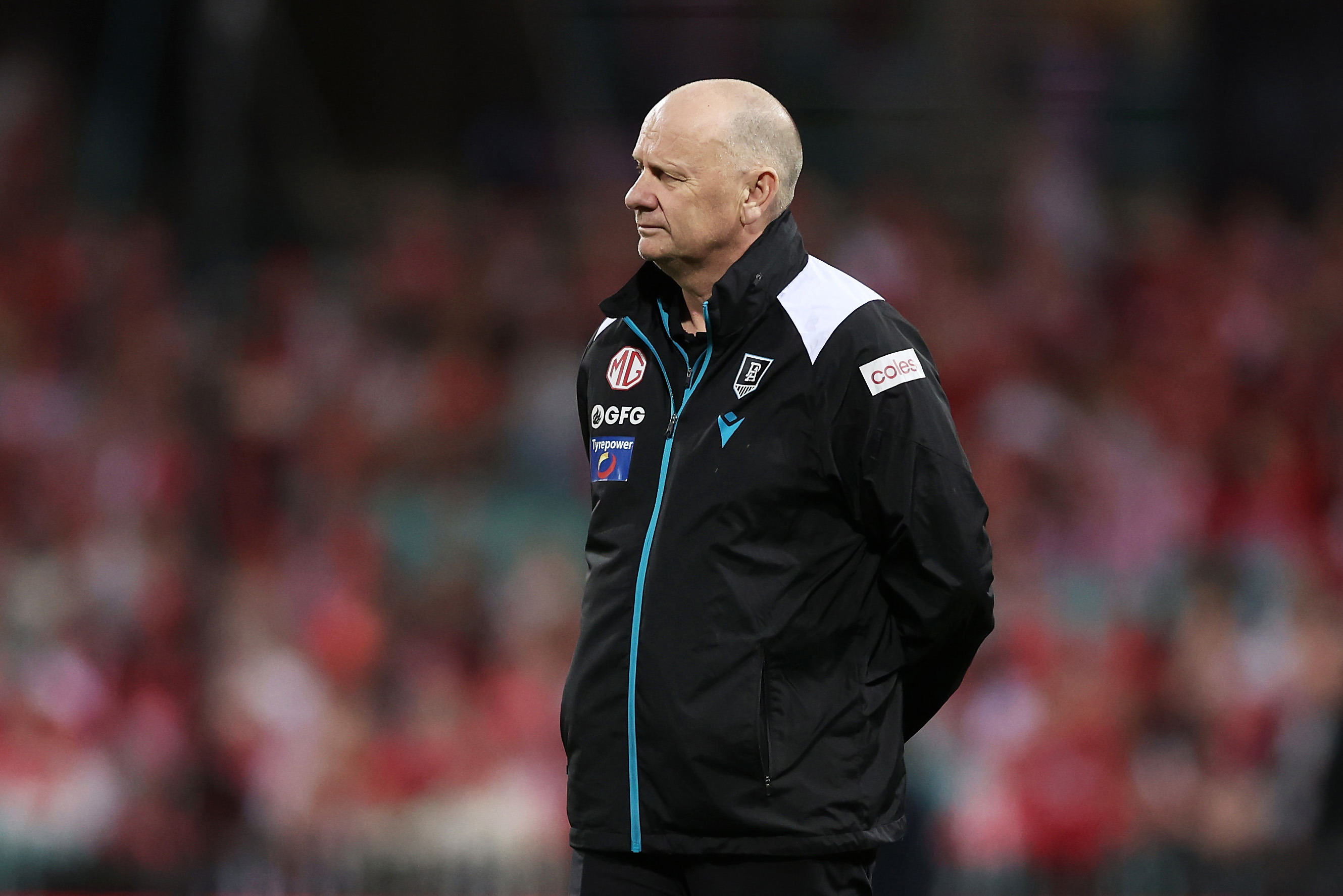 Power head coach Ken Hinkley looks on during their loss to Sydney.