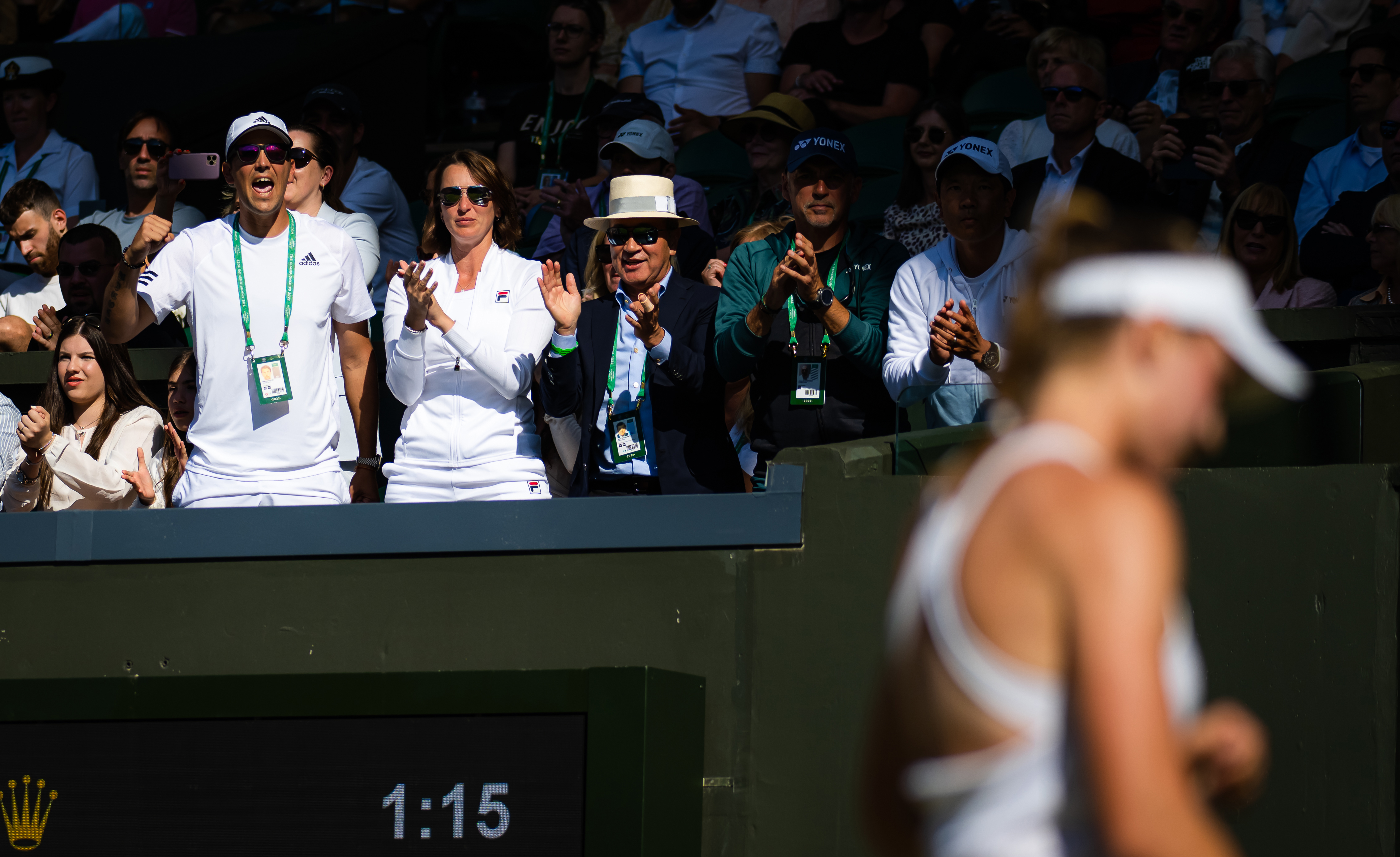 Coach Stefano Vukov cheers on Elena Rybakina in 2022 at Wimbledon.