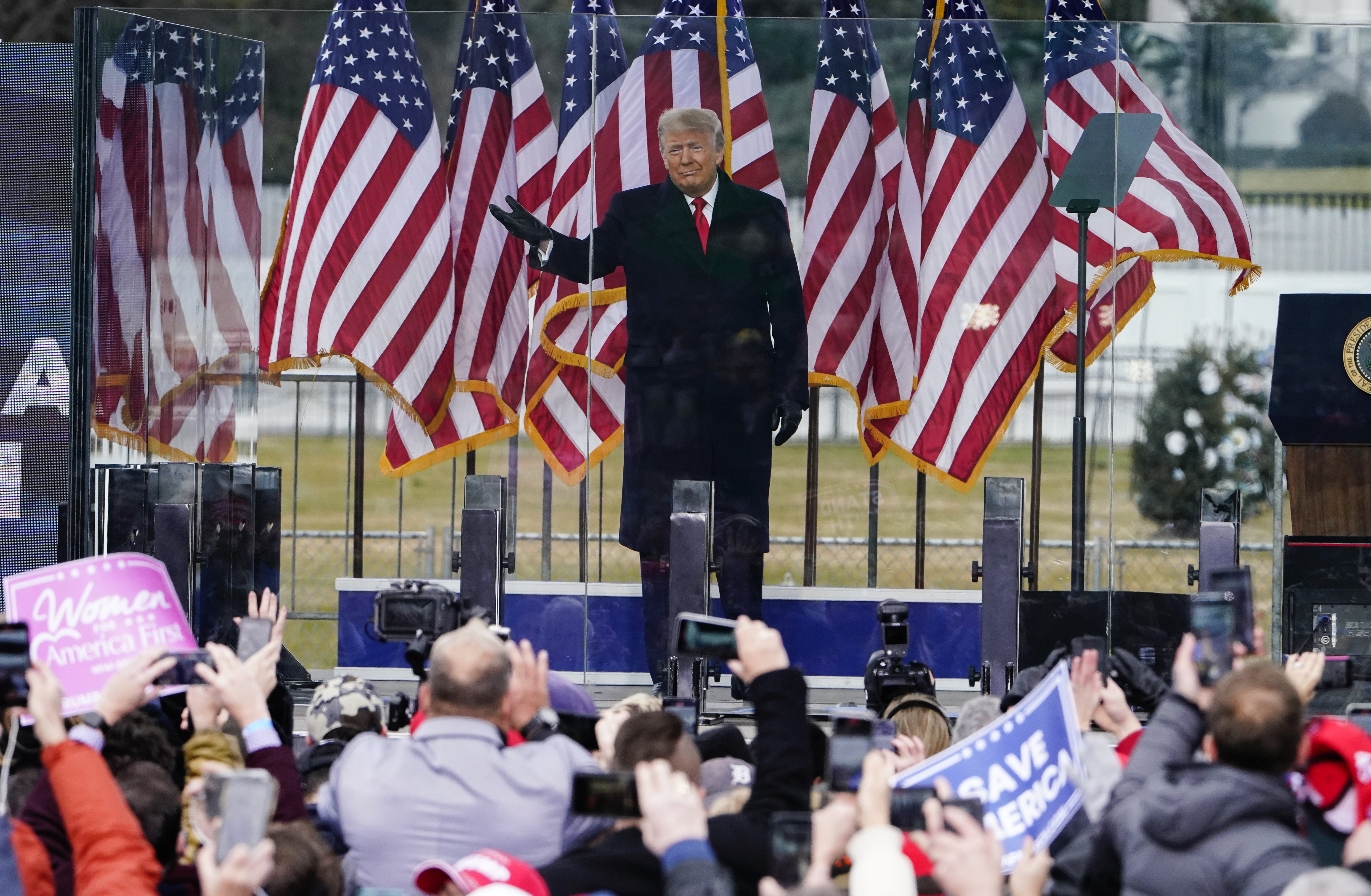 In this Jan. 6, 2021, photo, President Donald Trump arrives to speak at a rally in Washington. 