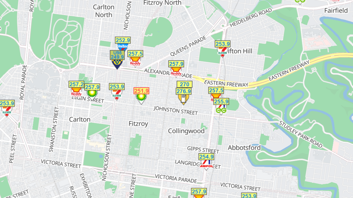Cost of unleaded 98 in Melbourne