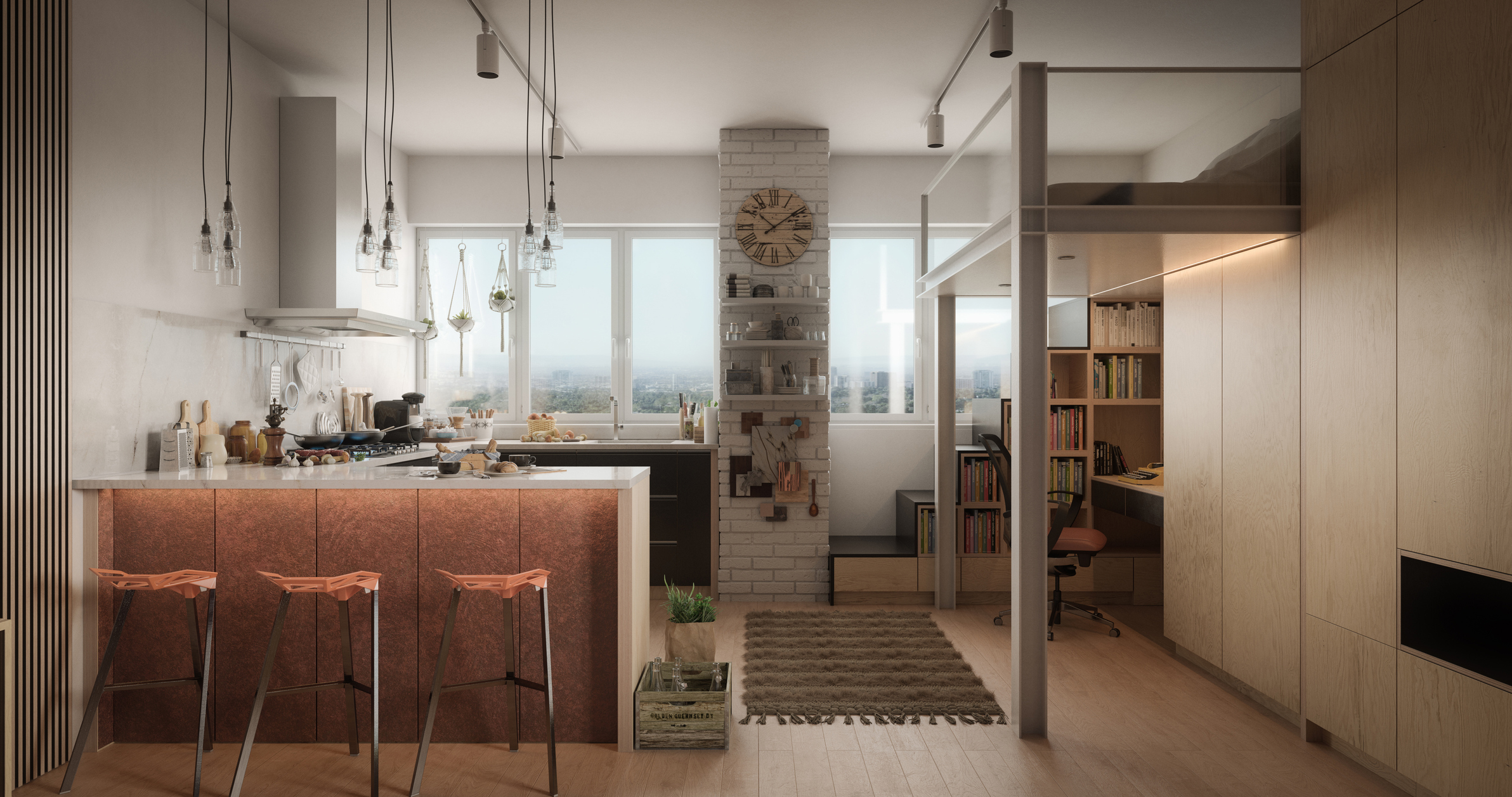 Tiny apartment digitally-rendered