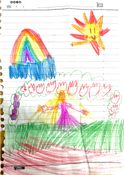 Picture of a drawing by a six-year-old Australian girl held in a detention camp in Syria. 