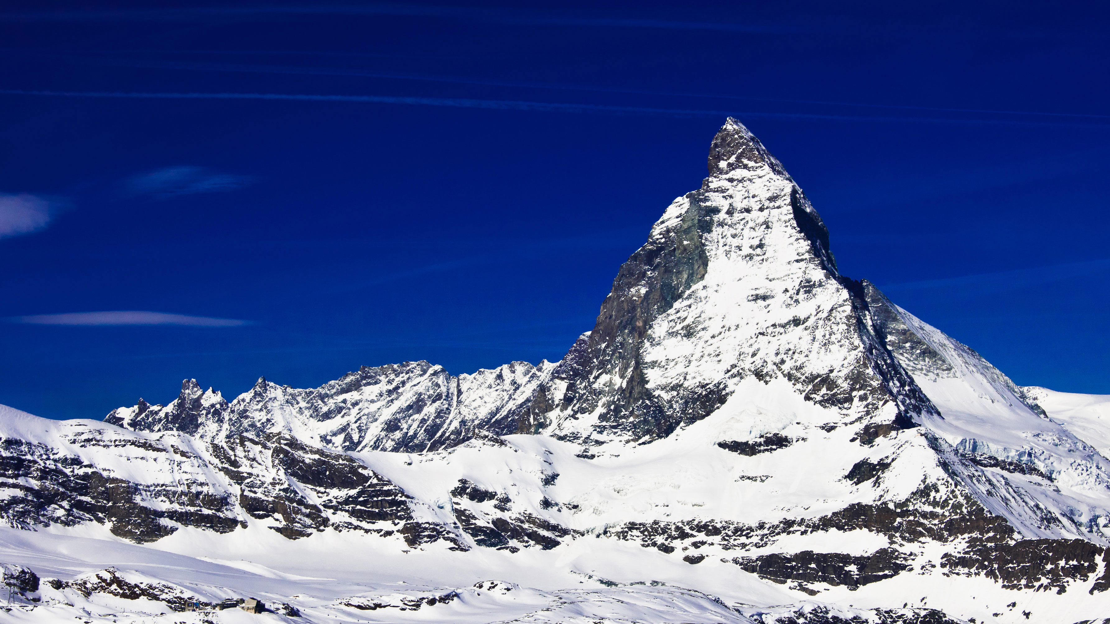 A landscape of the Matterhorn peak, logo of Toblerone chocolate, located at Gornergrat in Switzerland.