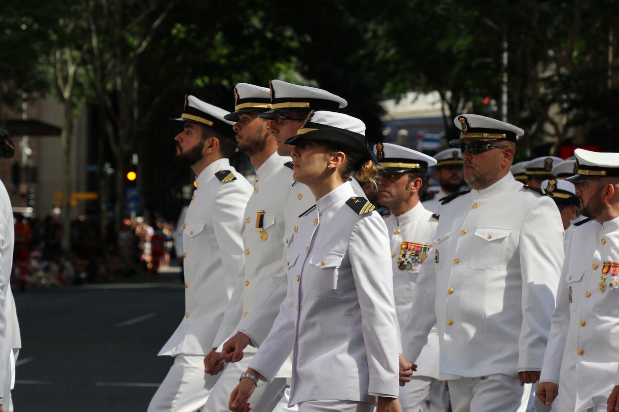 Australian Royal Navy members march in the ANZAC parade.