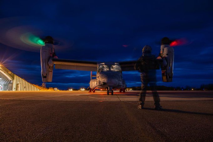 US MV-22B Osprey's of Exercise Cold Response 22 are assigned to Marine Medium Tiltrotor Squadron 261, 2nd Marine Aircraft Wing. Image taken in Bodø two days ago