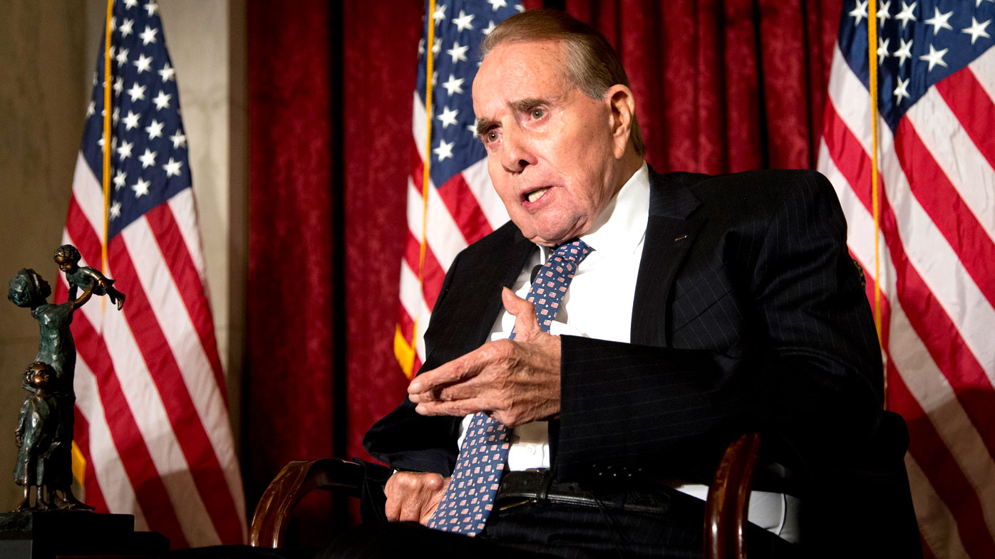 Former Senate Majority Leader Bob Dole speaks after being presented in 2013 with the McGovern-Dole Leadership Award by Vice President Joe Biden, to honor his leadership in the fight against hunger