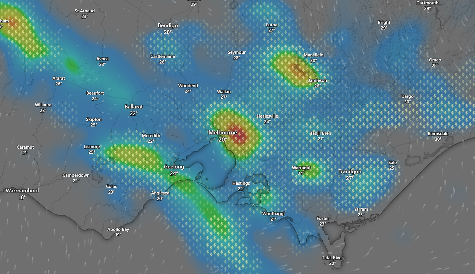 Rain bomb moving across Melbourne