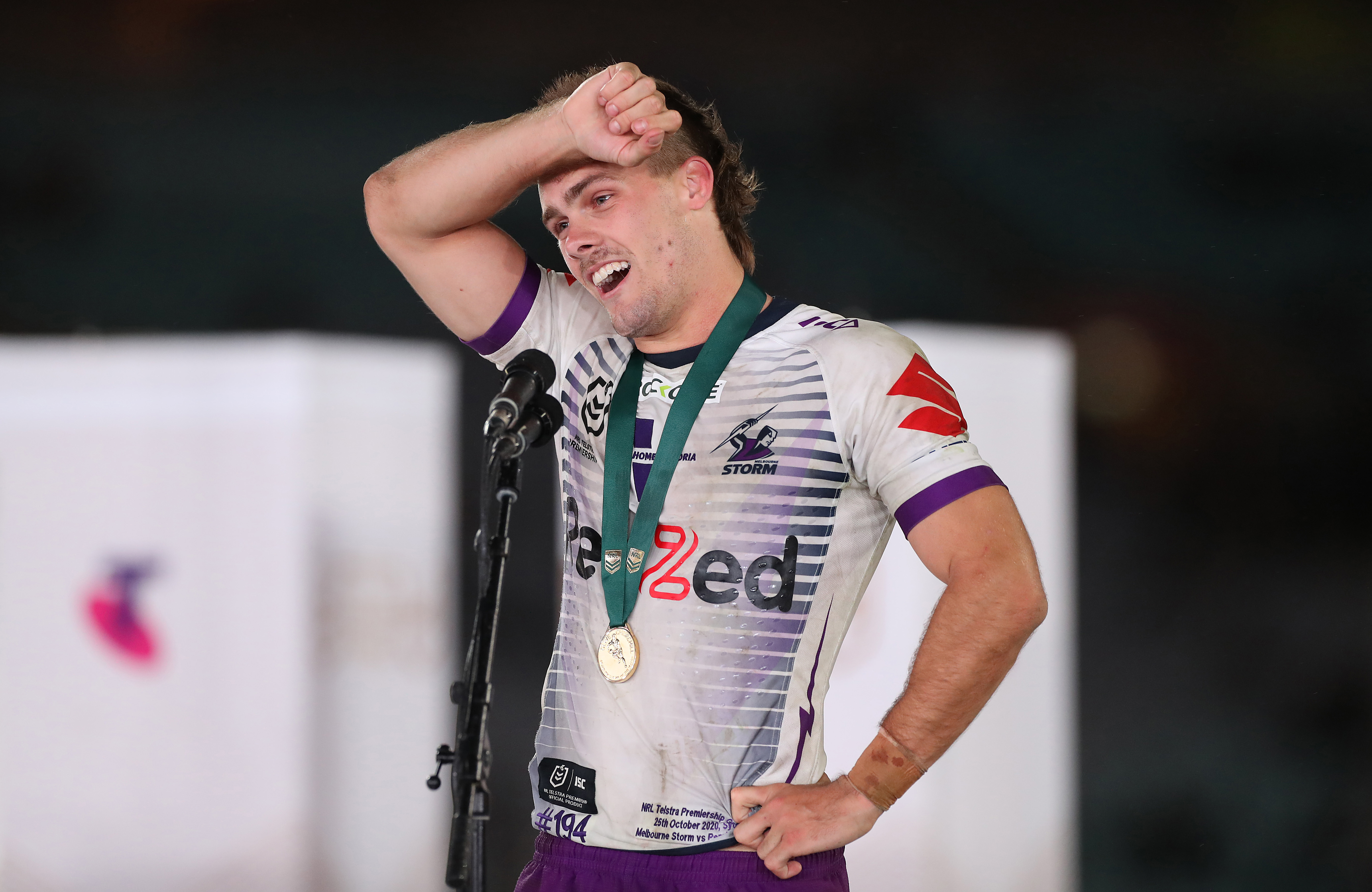 Ryan Papenhuyzen pictured after winning the 2020 Clive Churchill Medal.